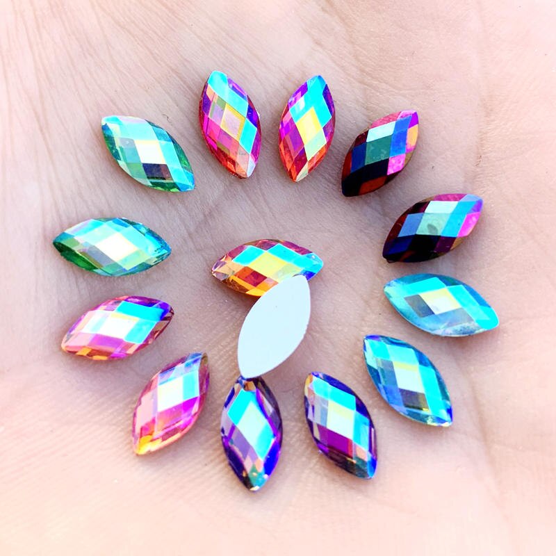 5*10mm 60pcs Horse eye Crystal AB Rhinestones Flat Back Acrylic Crystals Stones Non Hotfix Non Sewing Clear Beads B03: B03A