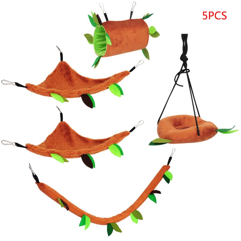 Plush Small Pet Toy Hanging Forest Leaf Swing Hammock Ropeway Hamster Cage Decor