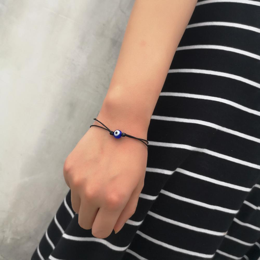 Redondo de vidro azul mal olho pingente 5 cores tecelagem corda corrente pulseira com fazer um desejo papelão para moda feminina jóias presente