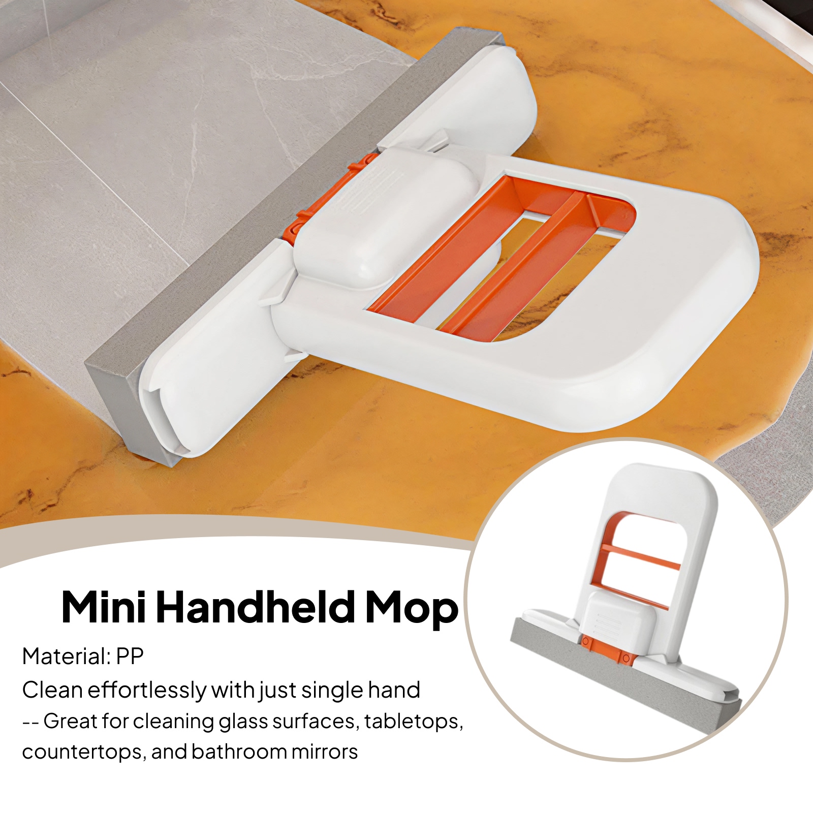 Self Wringing Compact Mop with Squeeze Bar Kitchen Counters Mop Strong Absorption for Tight Corners Multipurpose Hanging