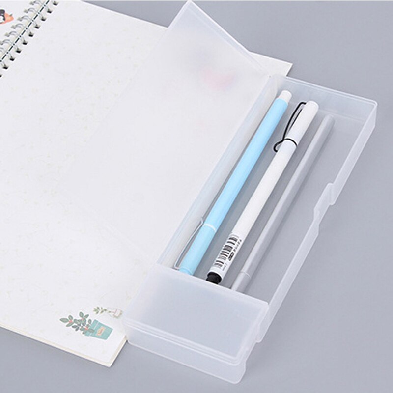 Estuche transparente sencillo para lápices, caja pequeña de plástico para almacenar bolígrafos, material de papelería para aprendizaje y oficina