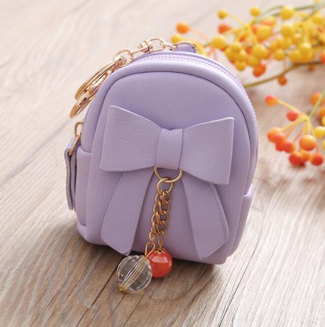 Ladies key bag small school bag bow pendant zipper coin purse mini purse