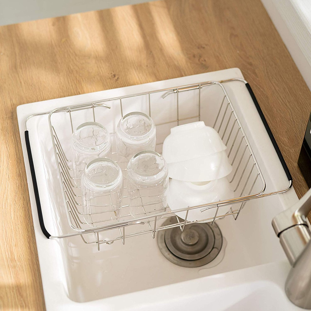 Expandable Dish Drying Rack Over the Sink Dish Rack On Counter Dish Drainer Rustproof Stainless Steel for Kitchen Storage