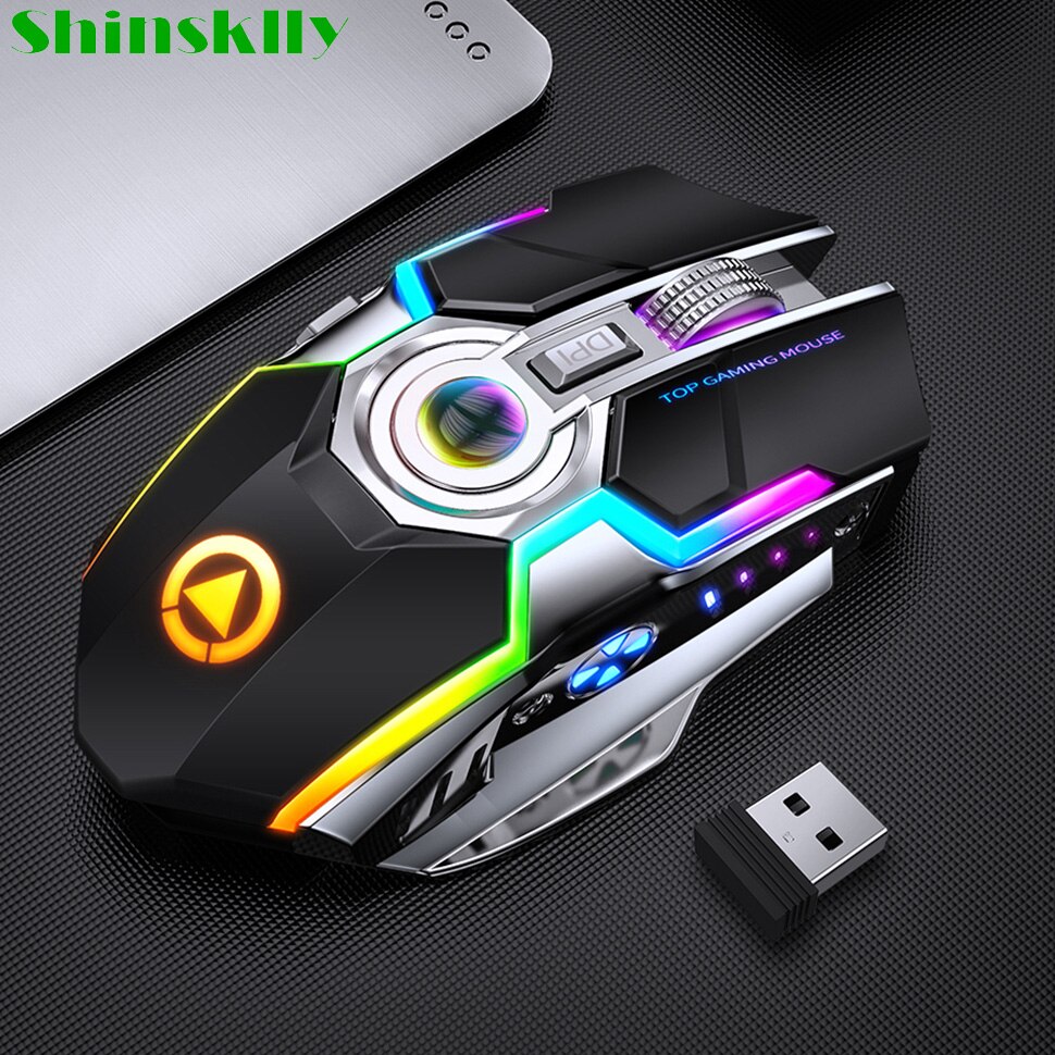 Silent Wireless Mouse Rechargeable 2.4G Gaming Mouse 1600 DPI 7 Buttons LED Backlight USB Optical Mouse For PC Laptop