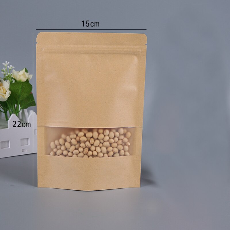 1PC Kraft Paper Round Angle Open Plastic Seal Package Bags Dried Fruit Nuts Retail Food Storage Bags 11 Size: 05