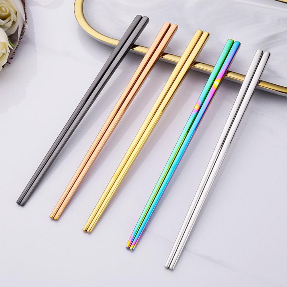 2pcs Steel Chinese Chopsticks Non-slip Reusable Metal Chopstick for Sushi Hashi Food Sticks Tableware Kitchen Tools