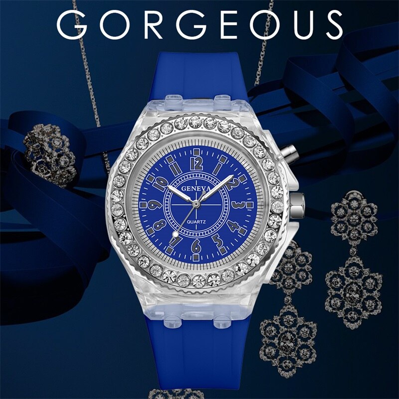 SYNOKE-relojes de cuarzo con luz Led para hombre y mujer, relojes de pulsera luminosos, con diamantes de imitación, para estudiantes y mujeres