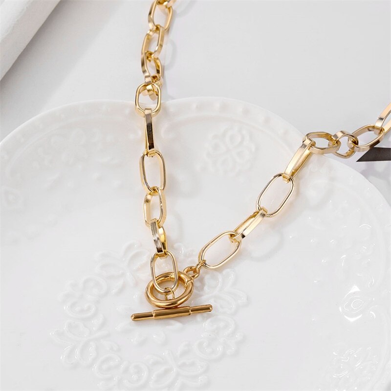 Vkme Dikke Gouden Ketting Ketting Voor Vrouwen Vintage Geometrische Chains Link Toggle Sluiting Choker Kettingen Trendy Sieraden