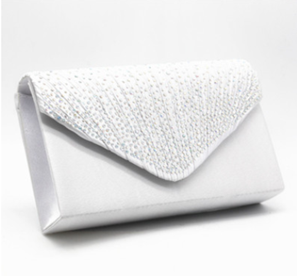 Lady Glitter Evening Handbag Wedding Party Clutch Bag Women Purse Glitter Shiny Envelope Clutch Bag Wedding Bags: White
