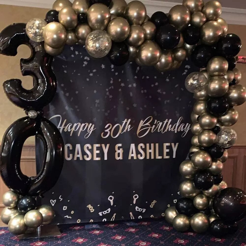 Arco de Globos de Oro plateado negro, 110 Uds., guirnaldas de Globos de látex cromado, Decoración de cumpleaños de de boda, decoración de Año