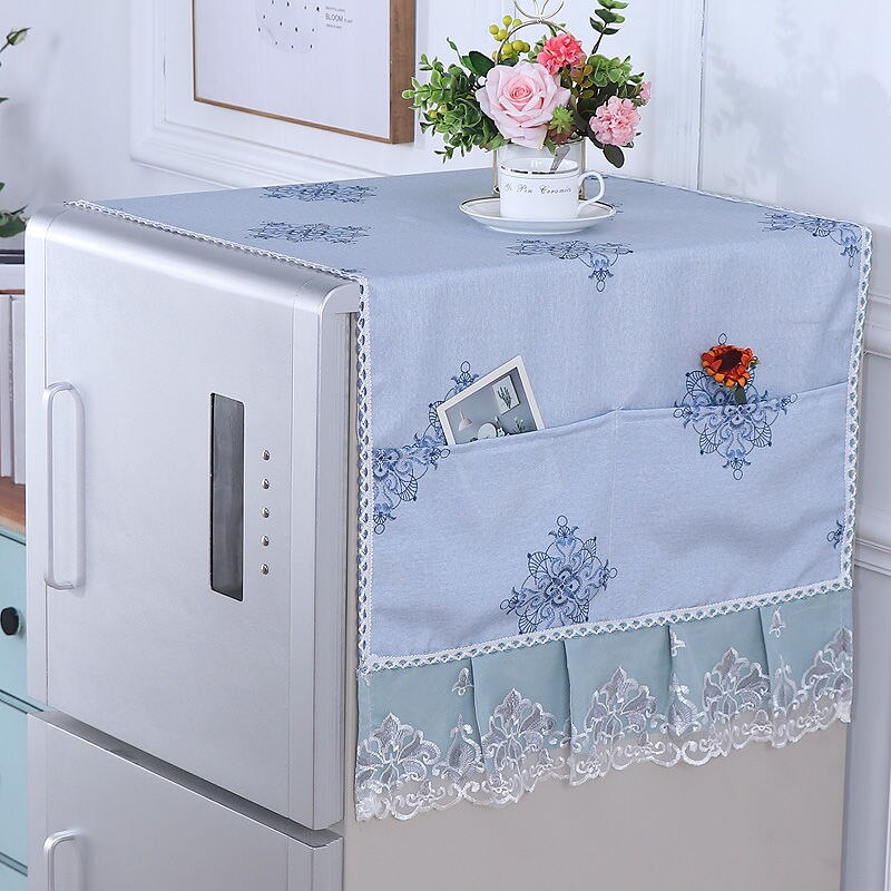 Fyjafon køleskabsdæksel broderi støvtæt betræk blonder dekorativ klud med opbevaringspose 55*135/70*170: Farve 4 55 x 140cm