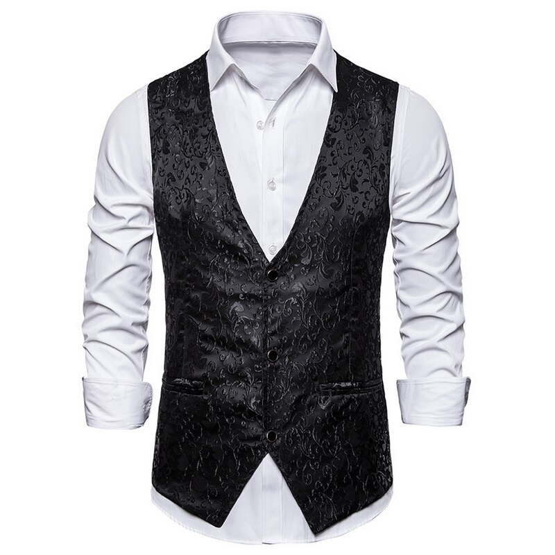 hommes imprimé fleuri Blazer gilet Steampunk Vintage Costume gilet homme gilet fête de mariage Shinny scène Costume automne: black / M