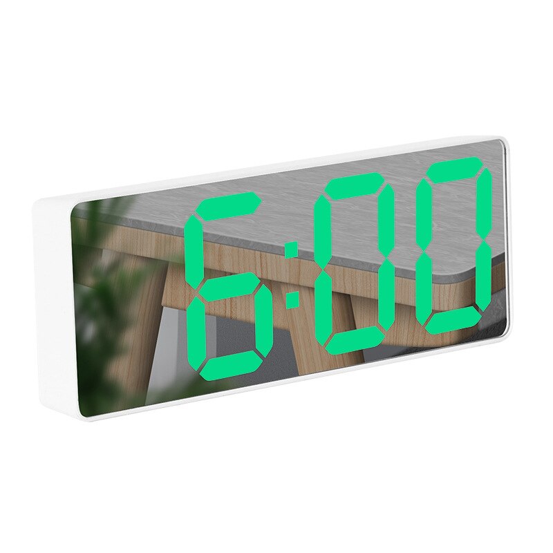 LED Mirror Digital Clock Alarm Battery USB Charging Date Temperature Display Snooze Funtion Electronic Watch Home Office Decor: B White mirror green