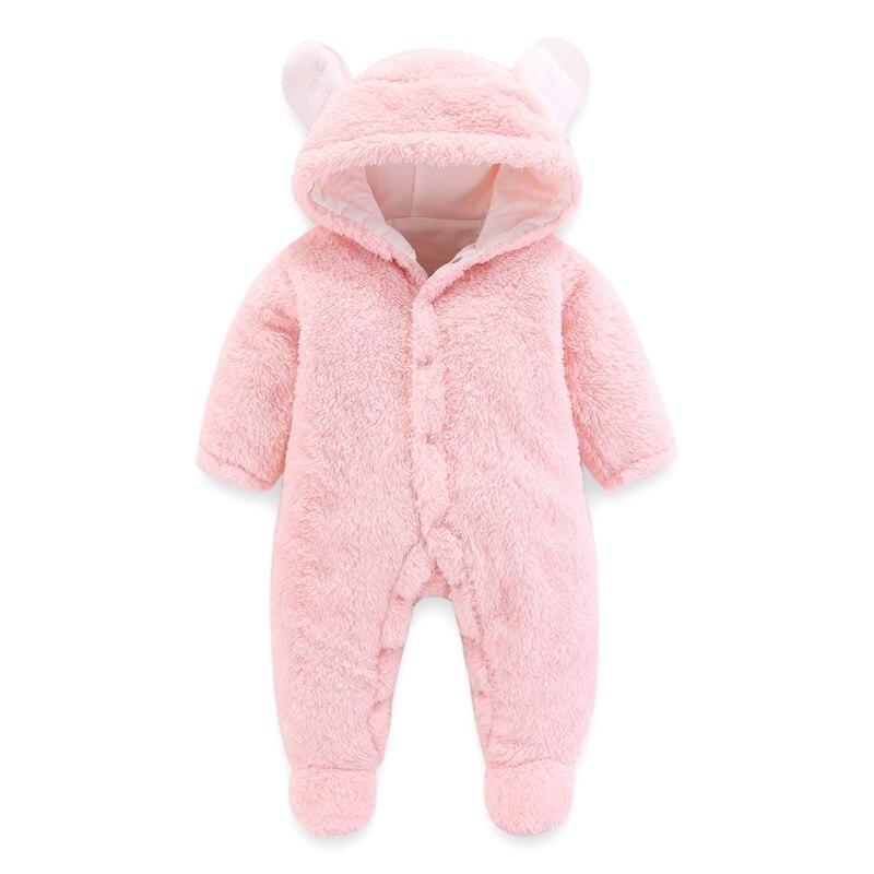 Winter Leuke Cartoon Baby Boy Meisje Oor Hoodie Romper Bodysuit Casual Lange Mouw Bovenkleding: Roze / 12m