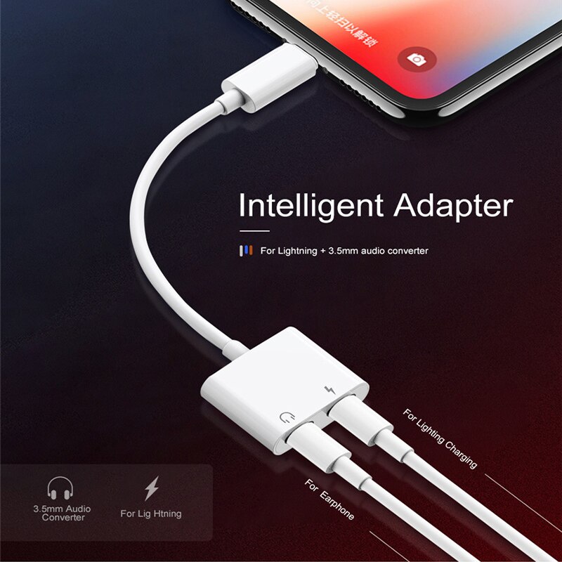 2 In 1 Audio Adapter Opladen Oortelefoon Kabel Voor Iphone 11X7 8 Plus Aux Jack Headset Voor Verlichting 3.5 Mm Te Hoofdtelefoon Splitter