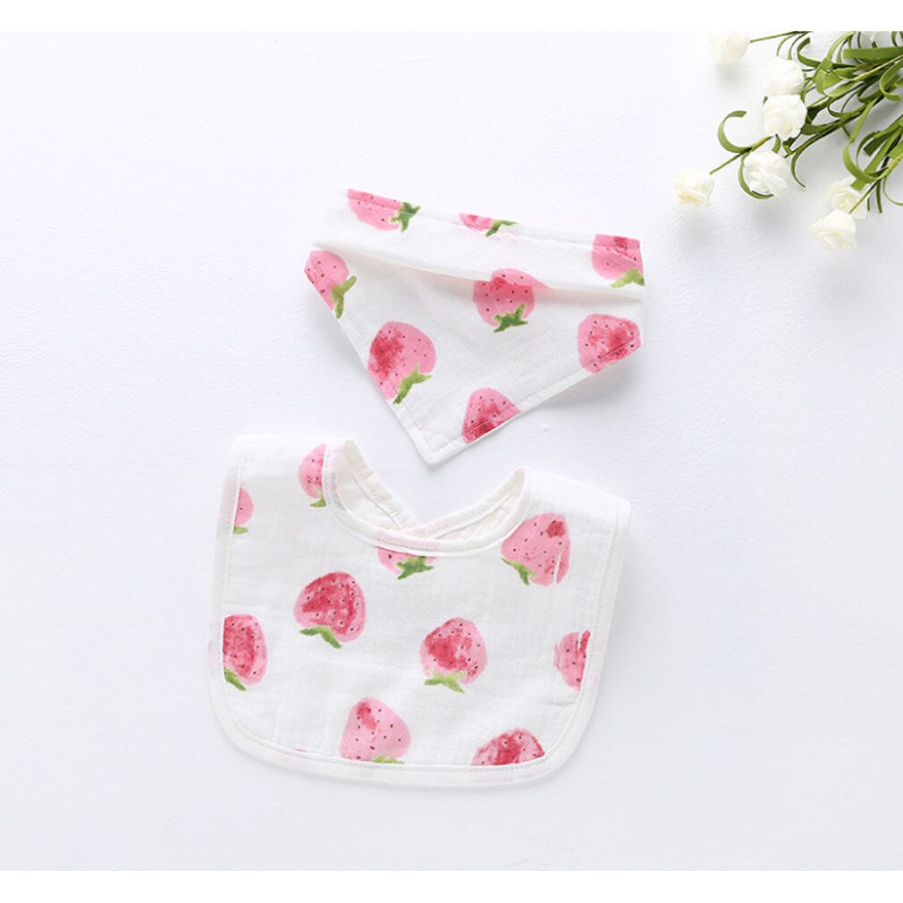 2 Pcs/Set Kids Cotton Feeding Meal Colla Burp Cloths For Boy&Girl Apron Infant Printing Bibs Baby Soft Bib Saliva Dripping Bibs: Strawberry