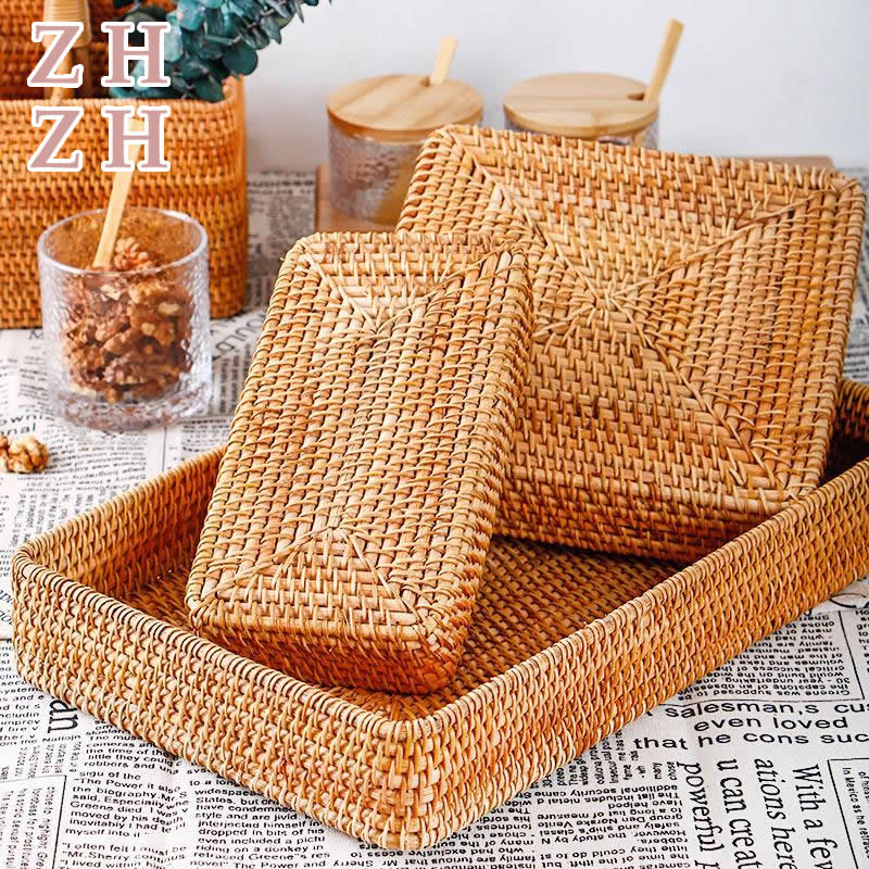 Hand-Geweven Opslag Mand Rotan Opbergvak Rieten Manden Brood Fruit Ontbijt Display Box Ambachten Home Decoratie