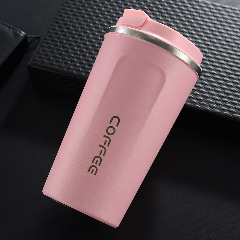 Kaffemuggar 380ml 510ml vakuum termosflaska dubbelväggig rostfritt stål isolerad vakuumkopp med lock resemuggar bpa gratis: Rosa -380ml