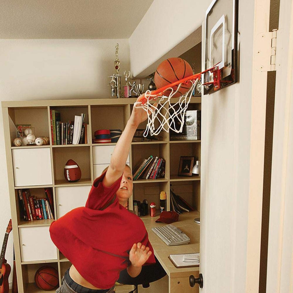 Hjem sovesal dør vægmonteret mini basketball hoop net splintres bagplade slagfri rebounds med kuglepumpenøgle