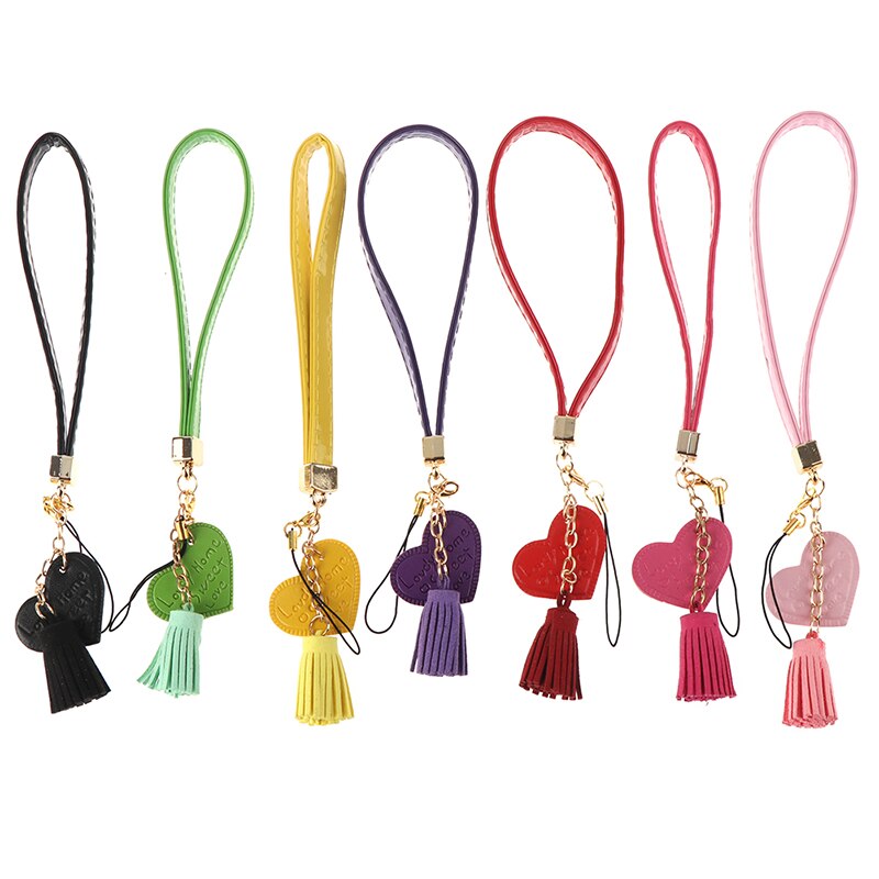 1pc Love Heart Tassel Hand Wrist Lanyard Phone Straps Camera USB Flash Drives String Keychains