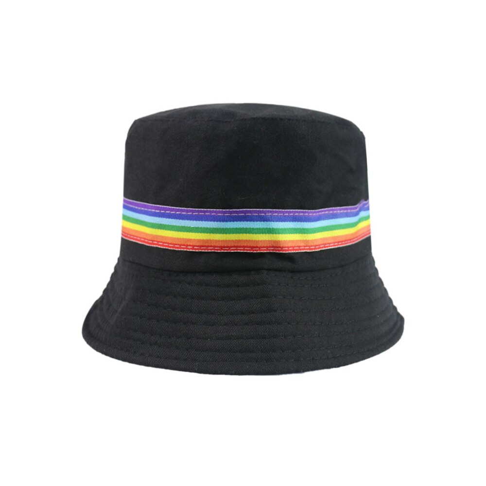 Fisherman hat lovers bob hat sommar solkeps klassisk svart vit regnbåge bucket hatt för kvinnor man: Svart