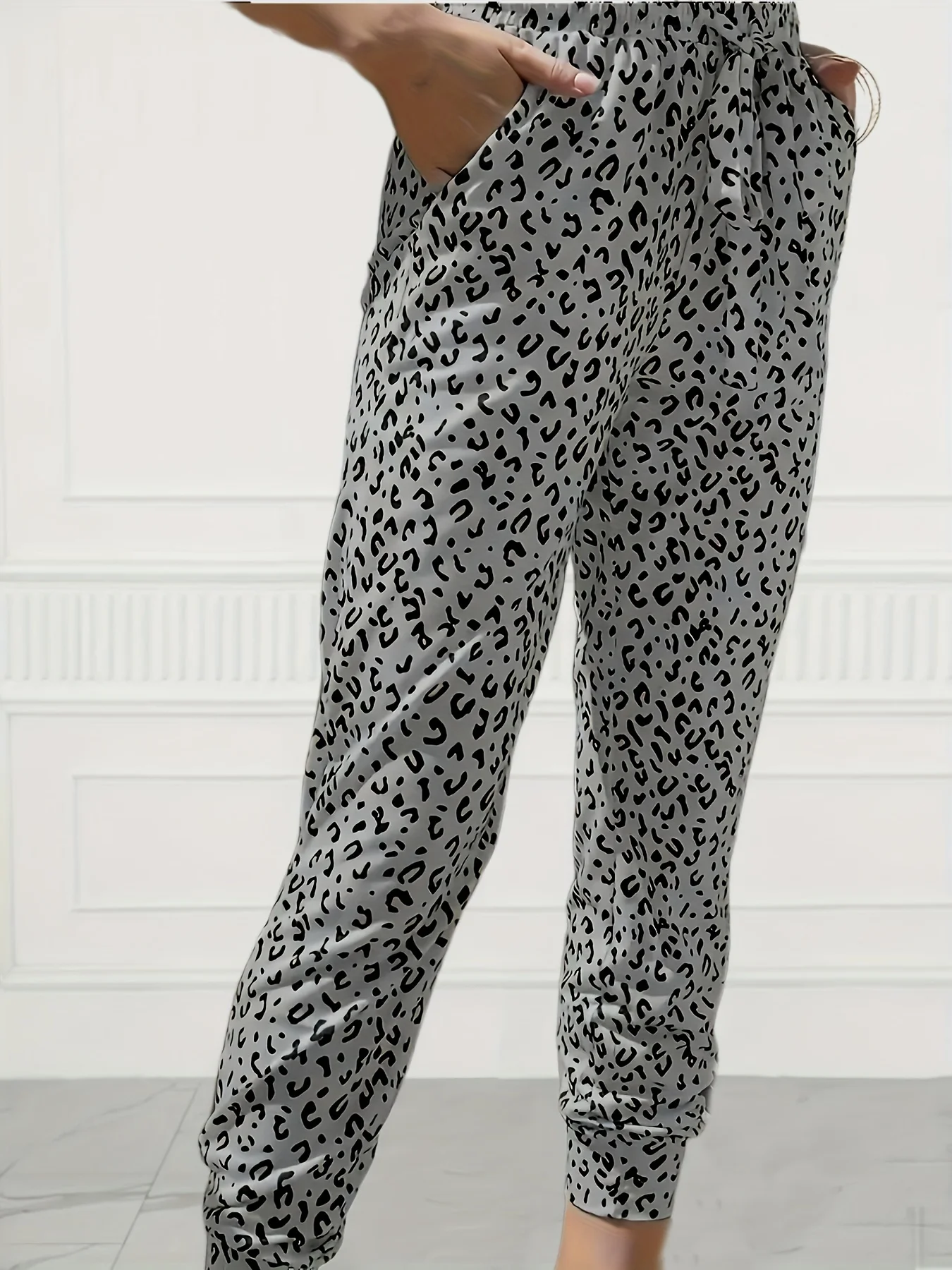 Pantalon décontracté imprimé léopard pour femme, vêtements amples personnalisés, grande taille, cordon de serrage