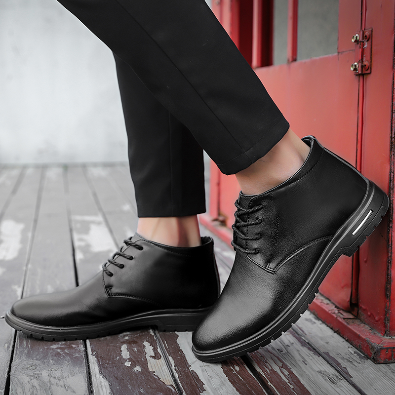 Vinter snöstövlar läder varma pälsstövlar casual plysch stövlar chelsea boots stor storlek 38-47