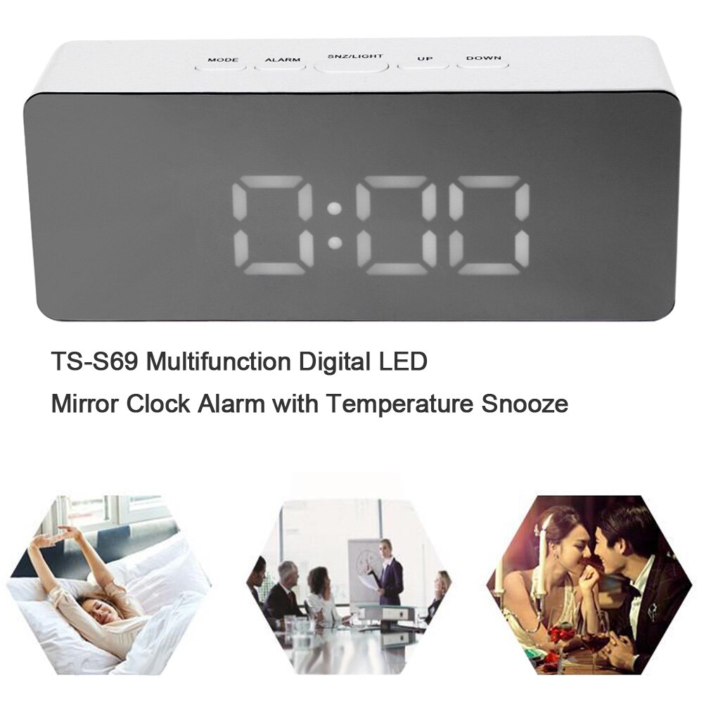 LED Mirror Alarm Clock Digital Clock Snooze Display Time Night Led Light Multifunction Table Desktop Alarm Clock Despertador