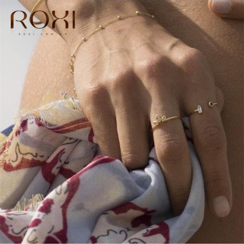 ROXI 925 Sterling Silber Ring Öffnung Goldenen Luxus Österreich Kristall Ringe für Frauen Einstellbar Runden CZ Offene Midi--Kappe Ring