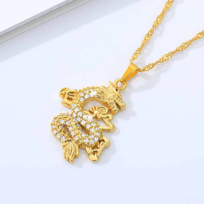 Drachenanhänger-halskette für damen, edelstahl, goldkette, zirkonia-choker, maskottchen-halskette, schmuckcollier femme
