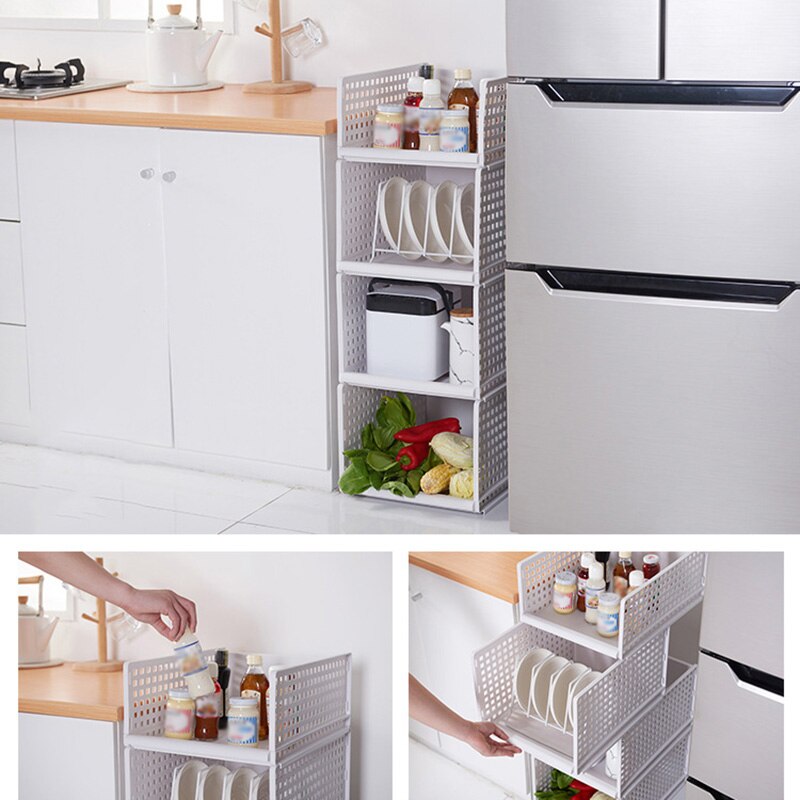 Newly Folding Bin Storage Organizer DIY Plastic Cabinet Shelves for Kitchen Office Bathroom