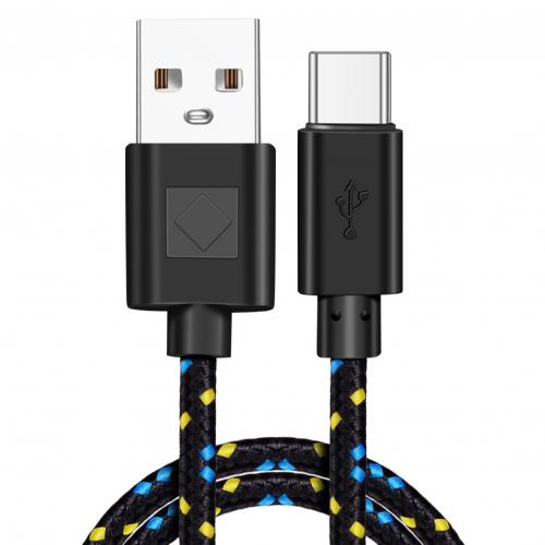 1M/2M 2-in-1 Hohe Nylon Material Schnelle Ladung Mehrfarbig Geflochtene Typ-C USB Kabel Daten Linie Kabel Für Telefon: Schwarz 1M