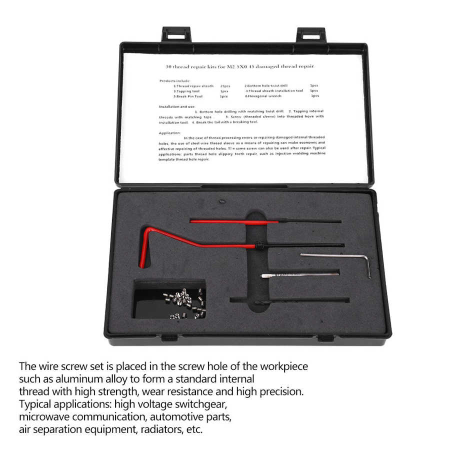 30Pcs M2 5x0 45 Thread Repair Insert Tools Kit Car Pro Coil Tool Fastening Thread Insert Set Repair Tool Insert Kit