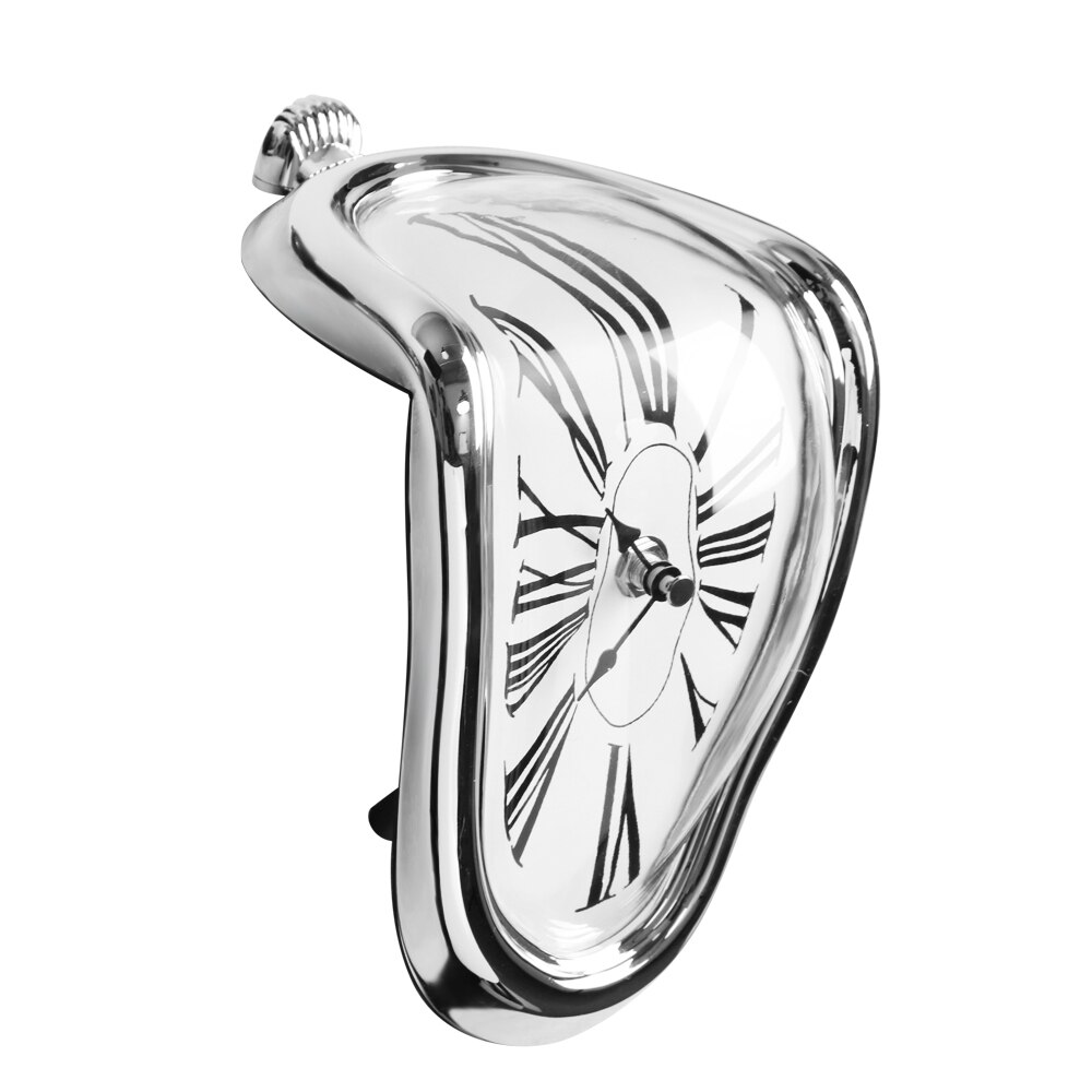 Hoomin smälter klocka hem dekoration surrealistiska salvador dali stil klockor surrealistiska förvrängda väggklocka: Silver-