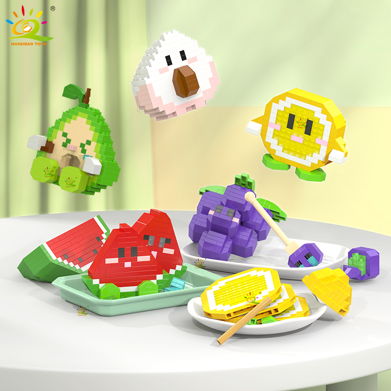 HUIQIBAO Mini Cute Fruit Micro Building Blocks 3D Diamond Model Lemon Bricks DIY City Construction Toys for Children Kids
