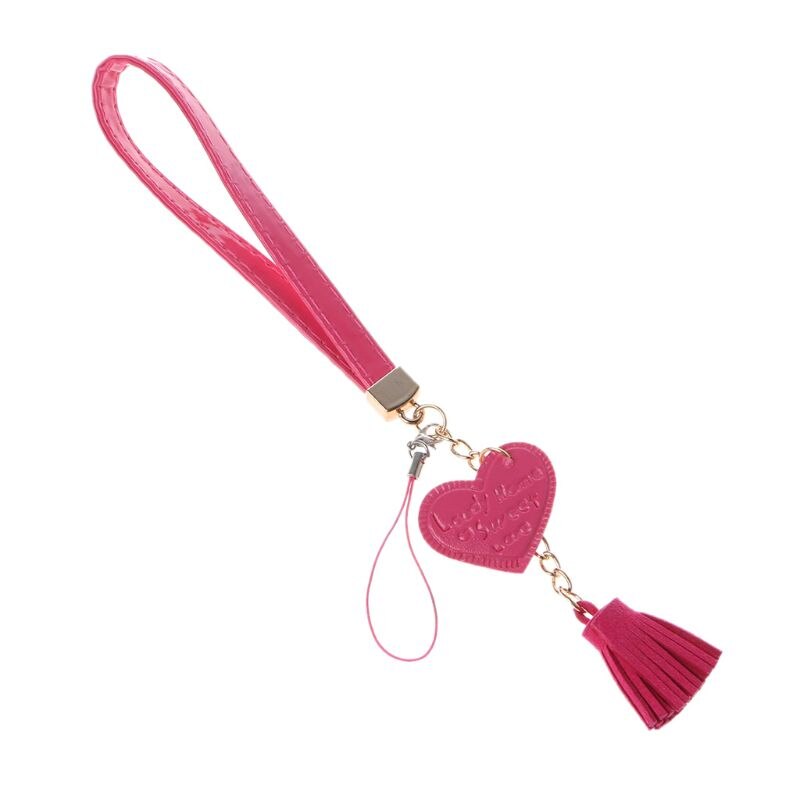 Love Heart Tassel Hand Wrist Lanyard Strap String for Phone iPhone 7 8 X 6 Samsung Xiaomi Camera USB Flash Drives Keychains: Hot pink