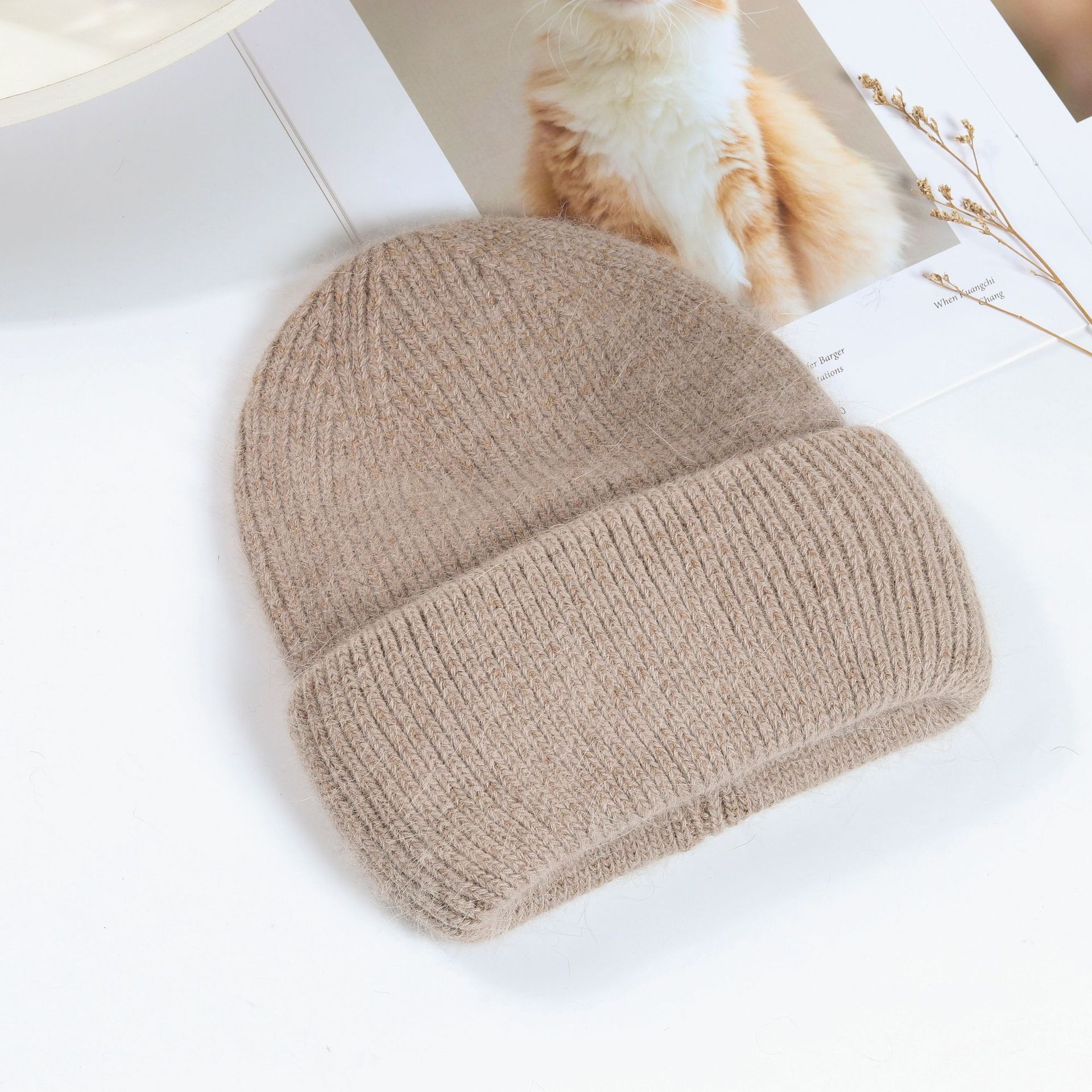 Vrouwen Hoeden Winter Gebreide Hoed Angola Konijnenbont Beanie Bonnet Meisje Hoed Herfst Vrouwelijke Cap Warm Houden mode Caps: 7