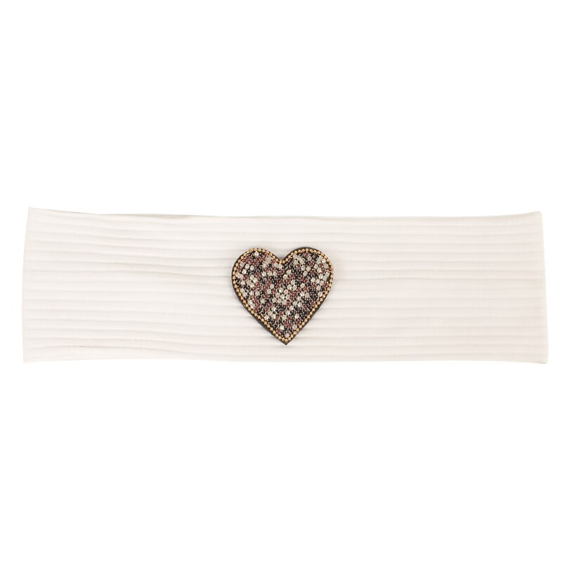 Vrouwen Strass Hart Zachte Ribbels Hoofdband Yoga Sport Haarband Gebreide Katoen Hoofddeksels Tulband Haarband Met Accessoires: White