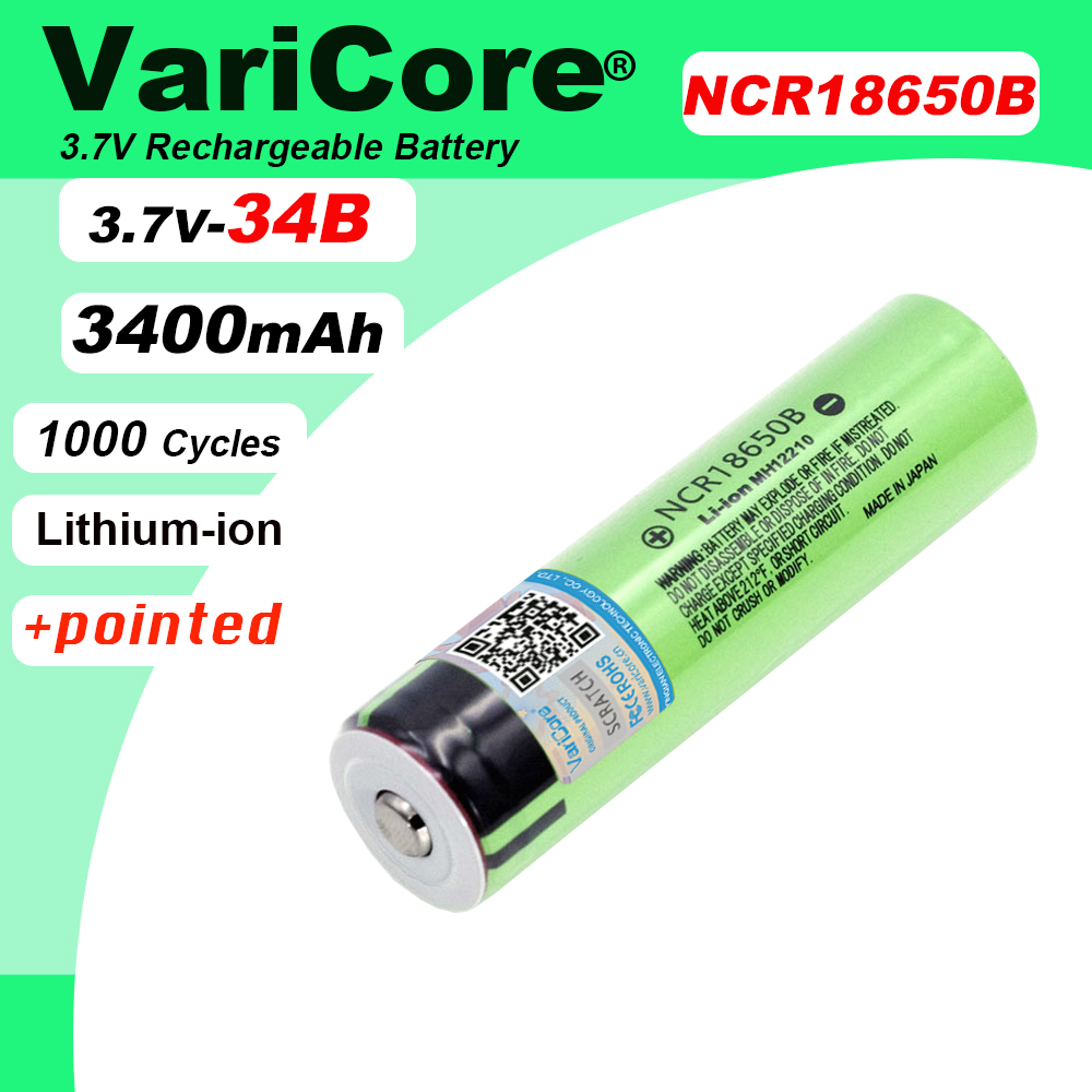 VariCore NCR18650B 3,7 V 3400 mAh 18650 Lithium-Akku mit Spitze (keine Leiterplatte) für Taschenlampenbatterien