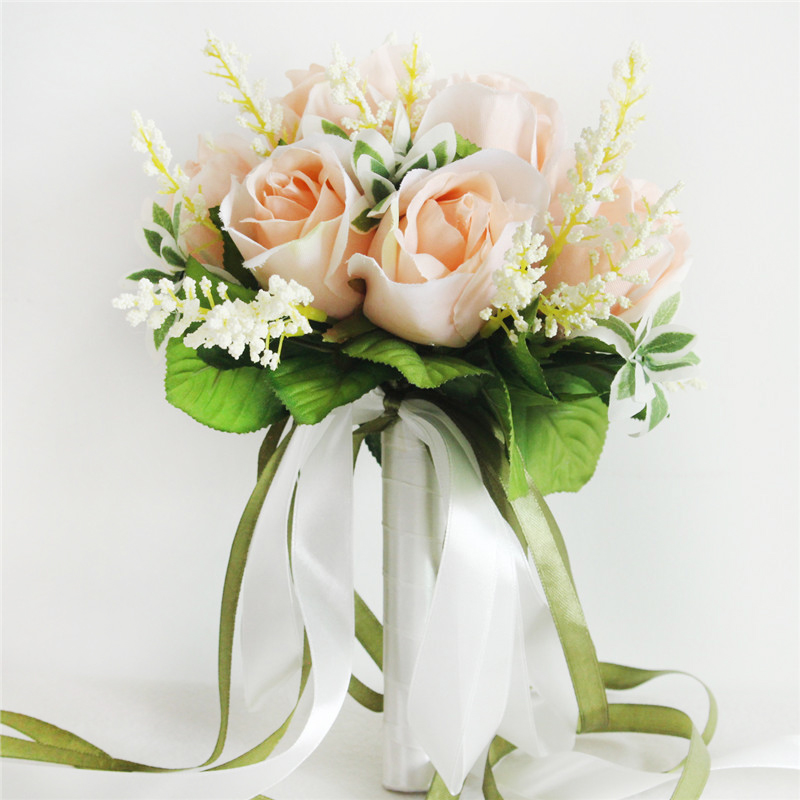 Brautstrauß aus seidenrosen für brautjungfern, weiße und rosa künstliche blumen, hochzeitsartikel, heimdekoration: Sekt