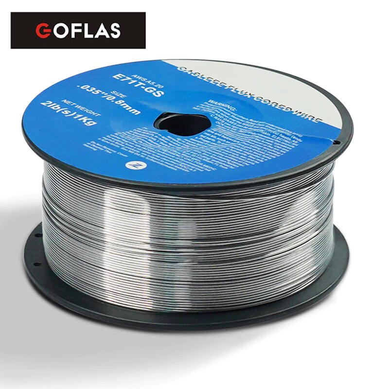 Alambre de núcleo fundente autoblindado, alambre Mig sin Gas, 1KG, 0,8mm, acero al carbono de flujo de alambre de núcleo, alambre de soldadura Mig sin Gas