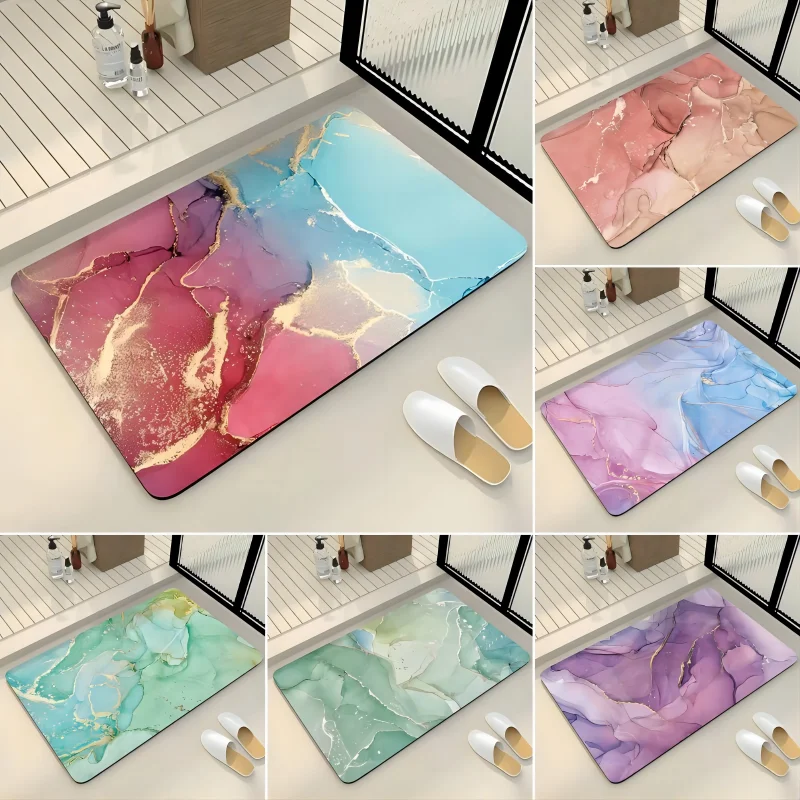 Alfombra de baño con textura de mármol, alfombra de baño antideslizante de lujo para ducha, alfombrillas para pies súper absorbentes, felpudo de baño para el hogar de secado rápido