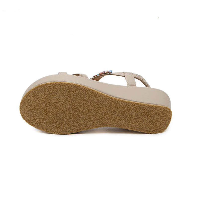 YAERNI-sandales d'été pour femmes, style bohémien, chaussures d'été à talon incliné, perlées, grande taille 35-42, chaussures d'été