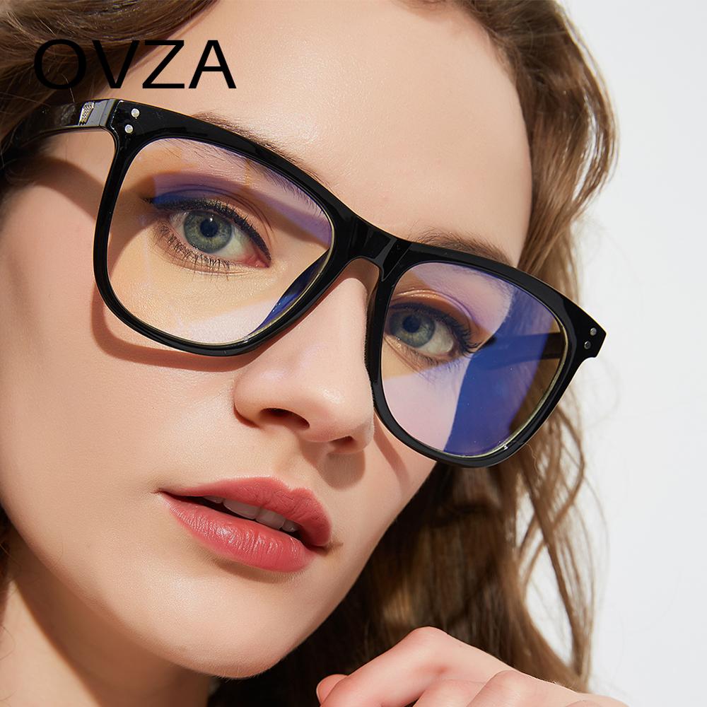 Gafas OVZA antiradiación para hombre y mujer, lentes de marco negro, montura transparente azul claro, gafas de computadora S0039