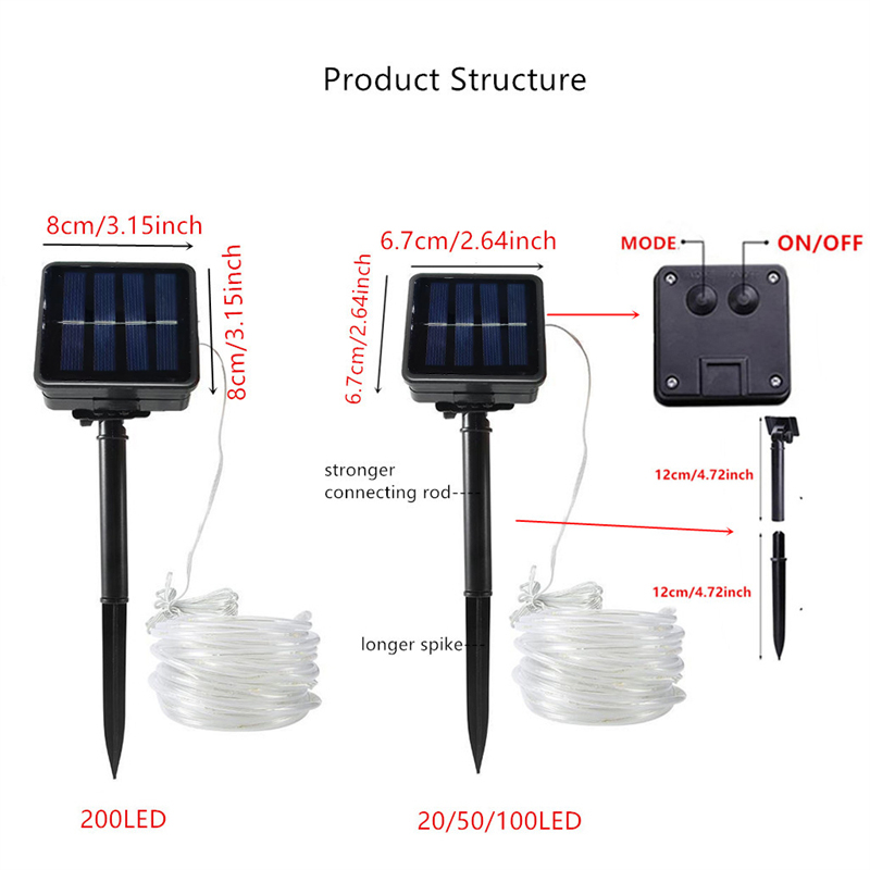 Solar LED String Light Outdoor Waterproof Garden Decoration Solar Rope Strip Lighting Fairy Lamp