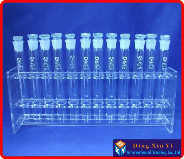Lab 25 mlx 12 kolorimetrisk organisk glas nesslerrørstativ +12 stykker 25ml glas kolorimetrisk rør