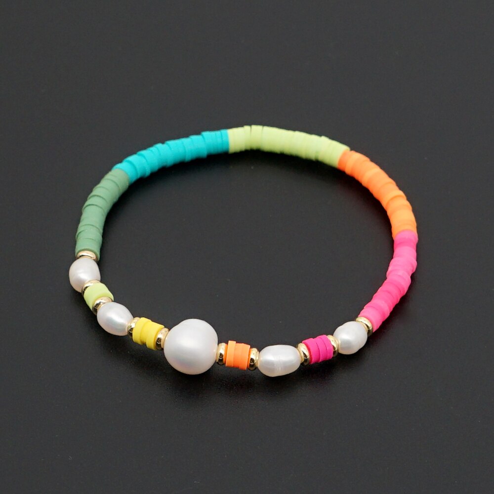 GO2BOHO Arcobaleno Donne Del Braccialetto 4 millimetri In Vinile Heishi Disco Bead Bracciali di Perle D'acqua Dolce 2020 Boho Gioielli Fatti A Mano Pulseras Mujer: ZZ-B200056G