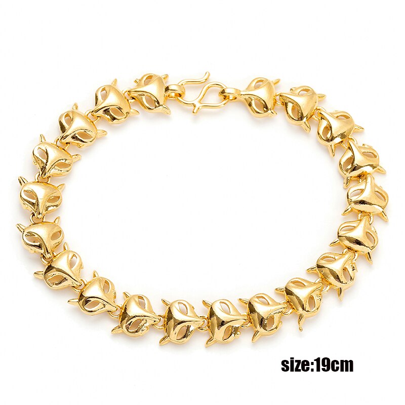 Plated 24K Gold Bracelet Multi Shape Punk Curb Cuban Chain Gold Bracelets Flowers Bangle Fox Fish Wife Fiance Collect: style-10