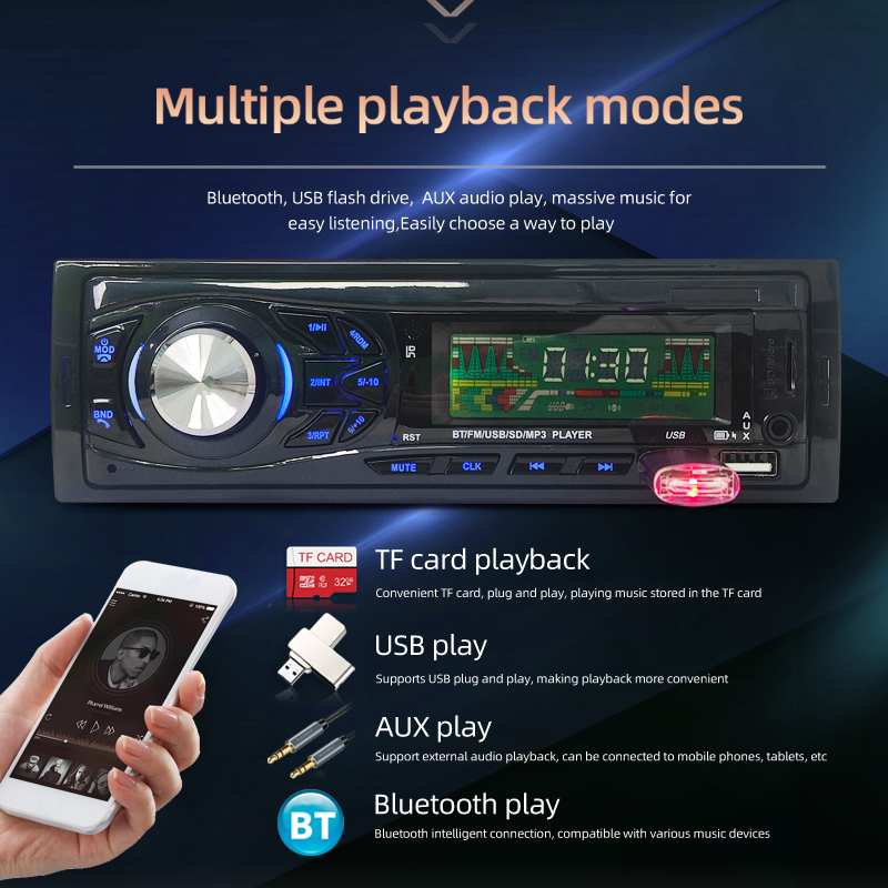 Bilradio 1 din stereospiller digital bluetooth bil  mp3 -spiller fm-radio stereo lyd musikk usb/sd med aux-inngang i dashbordet 3015