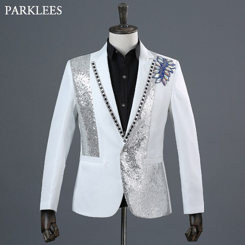 Hommes Double face 3D cristal broderie fleur hommes Costume ensemble scène chanteur discothèque Costume veste hommes Costume pour mariage Costume Homme